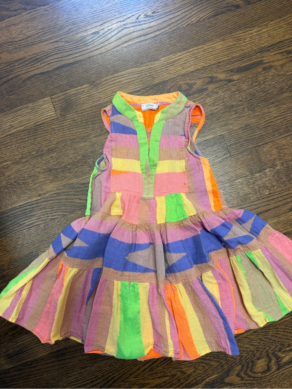 Devotion TWINS Neon Multicolor Striped Tiered Dress - Green Pink Orange Blue